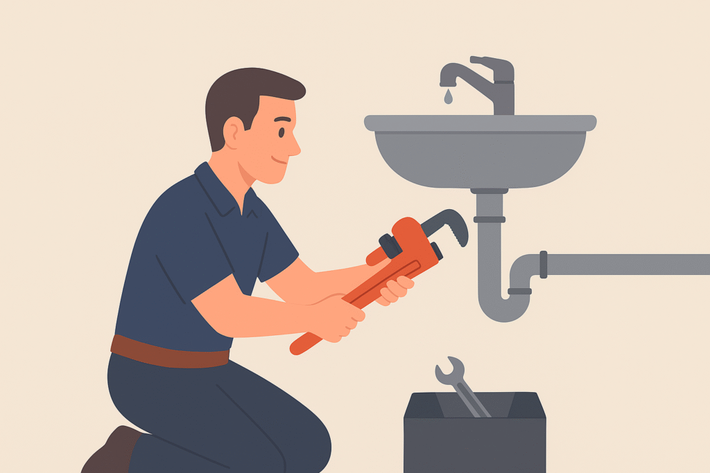 "Expert plumber fixing leaking pipes, unclogging drains, and maintaining home plumbing systems, providing reliable and professional residential plumbing services for kitchens, bathrooms, and water heaters."
